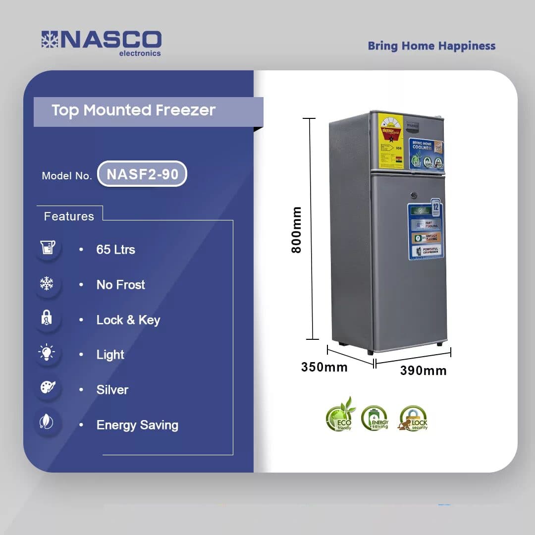 Nasco 65ltr Top Freezer Refrigerator Nasf2-90