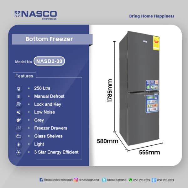 Nasco 229ltr Bottom Freezer Refrigerator Nasd2-30