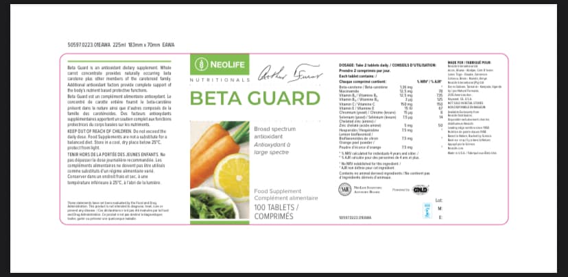 Beta Guard - 100 Tablets (Single) Supplement