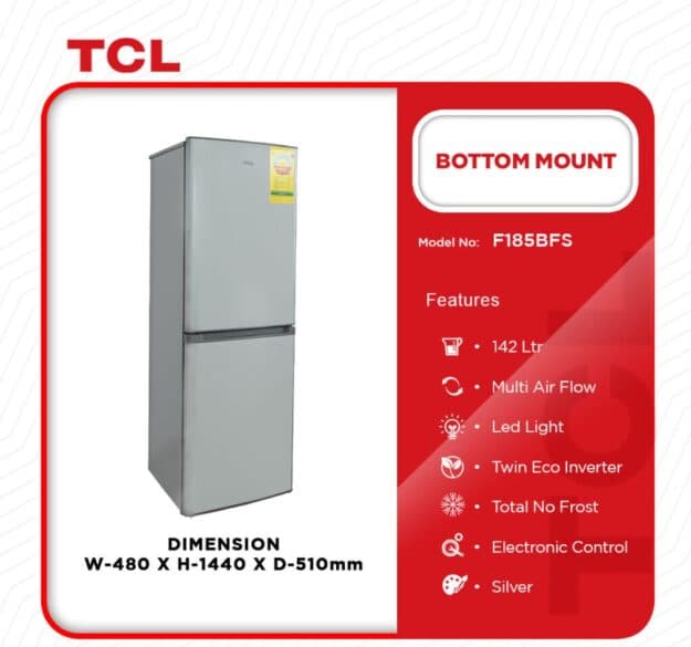 TCL Bottom Mount Fridge 142L F185BFS