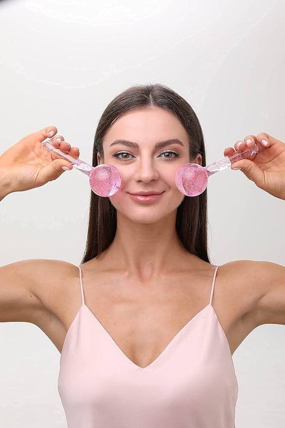 Ice Globe Facial Massager (2pcs) - Cryotherapy Tool for Puffiness, Pores &amp; Skin Tightening