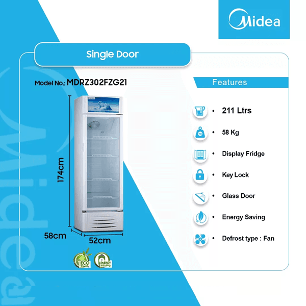 Midea 211ltr Display Fridge Mdrz302fzg21 in Ghana