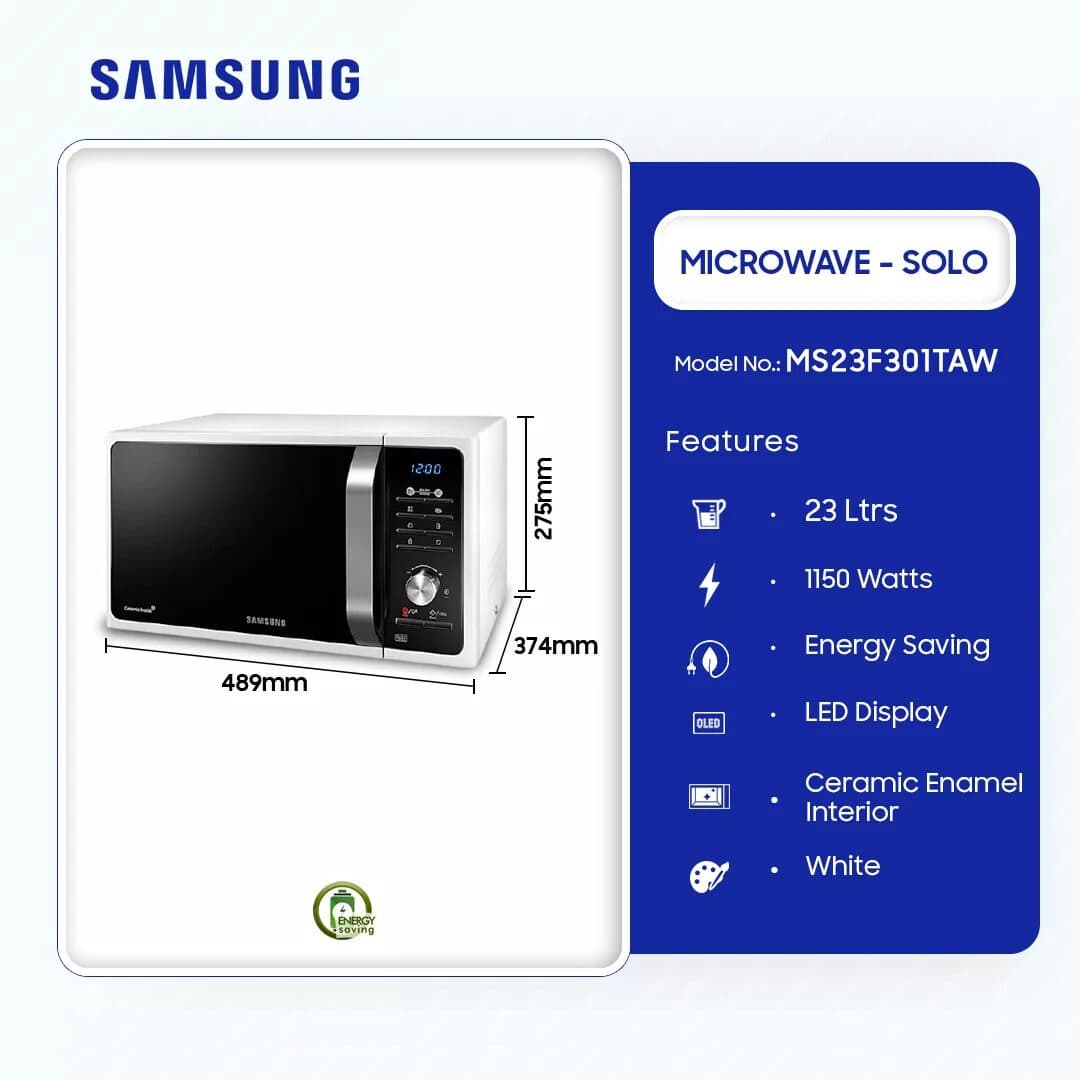 Samsung 23ltr Solo Microwave Ms23f301taw