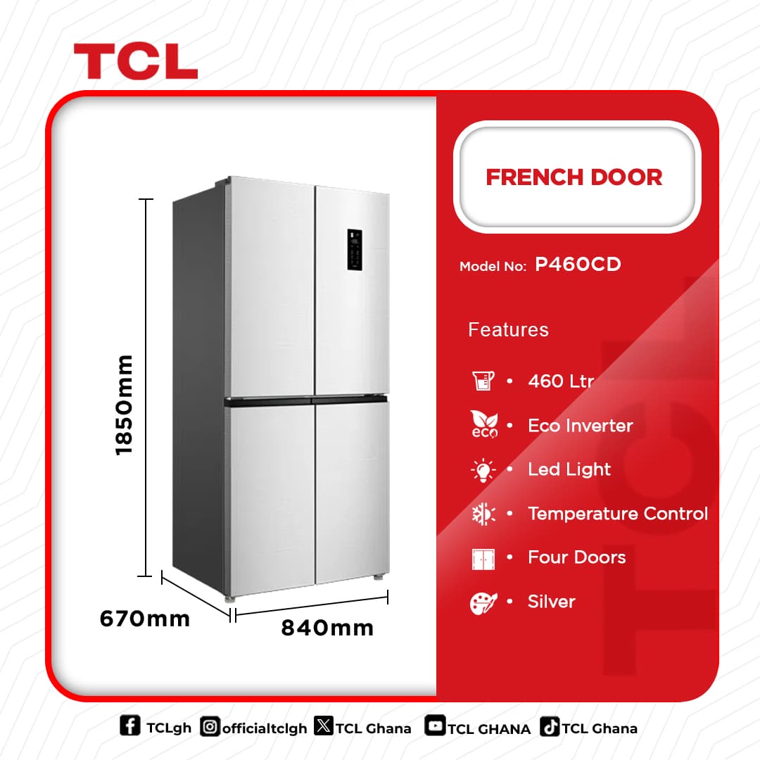 Tcl French Door Refrigerator 460l P460cd
