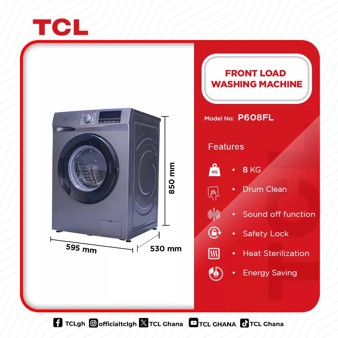 Tcl Front Load 8kg Washing Machine P608fl
