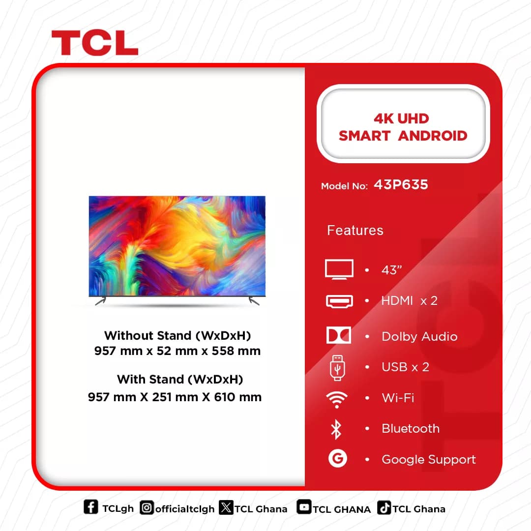 Tcl Uhd 4k Smart Android Tv 43” 43p635