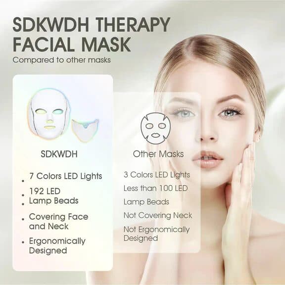LED Face &amp; Neck Mask - 7-Color Light Therapy for Anti-Aging, Acne &amp; Skin Rejuvenation