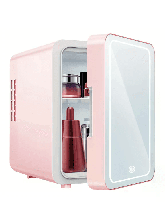 Beauty Fridge with Mirror & LED Light (4L) - Mini Skincare & Makeup Refrigerator, Cool & Warm