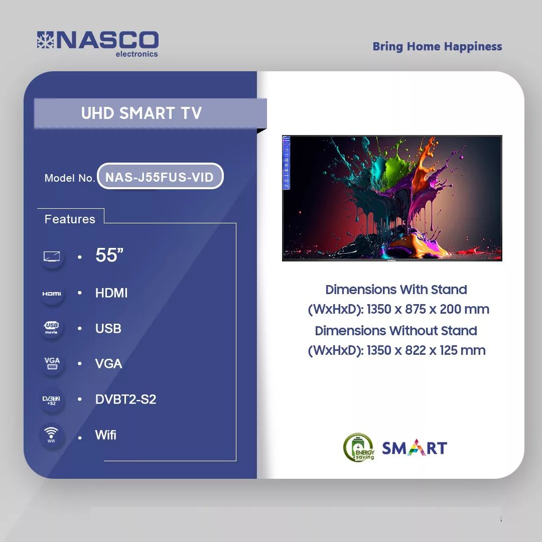 Nasco 55 Inches Uhd Smart Flat Vidaa Nas-J55fus-Vid