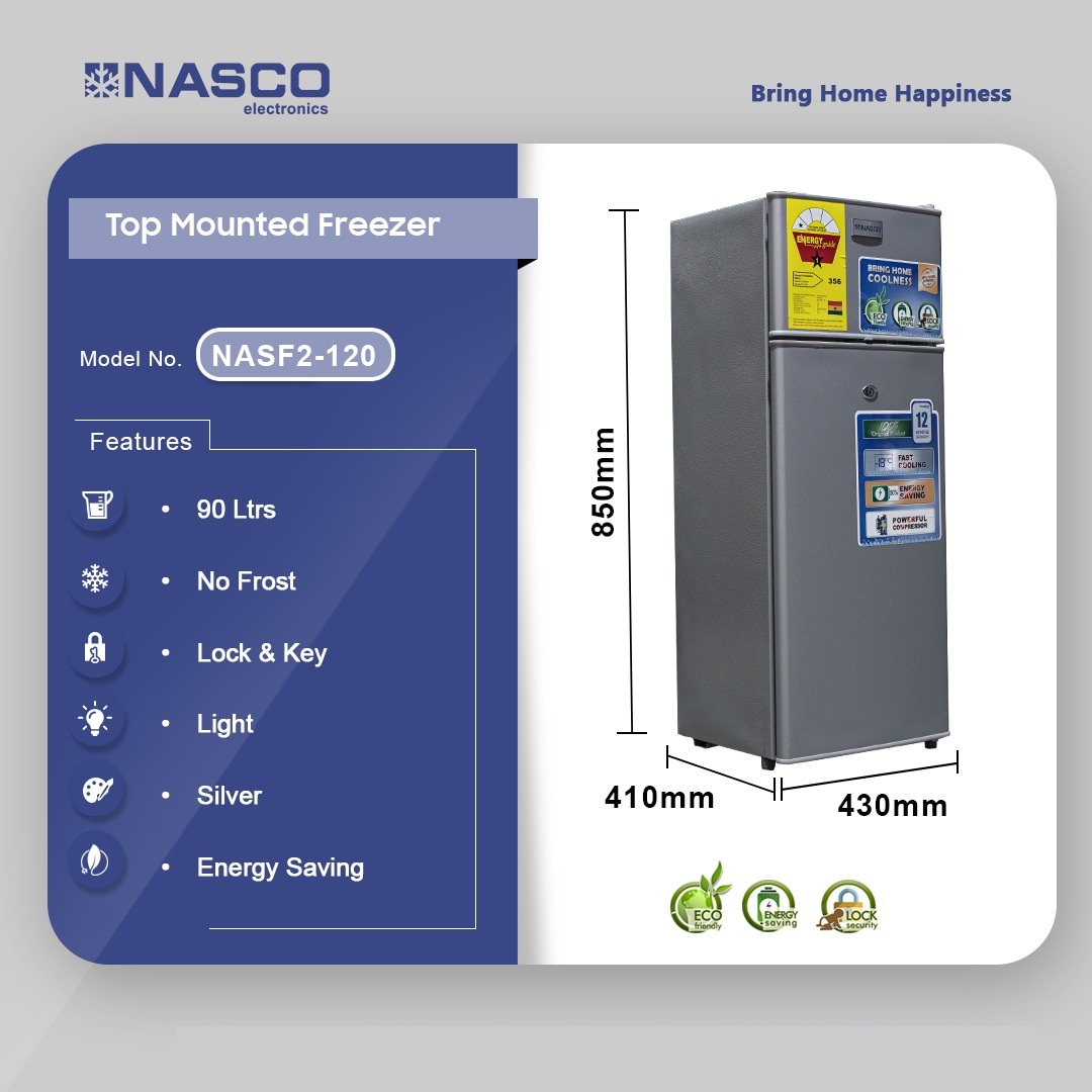 Nasco 90ltrs Top Freezer Refrigerator Nasf2-120