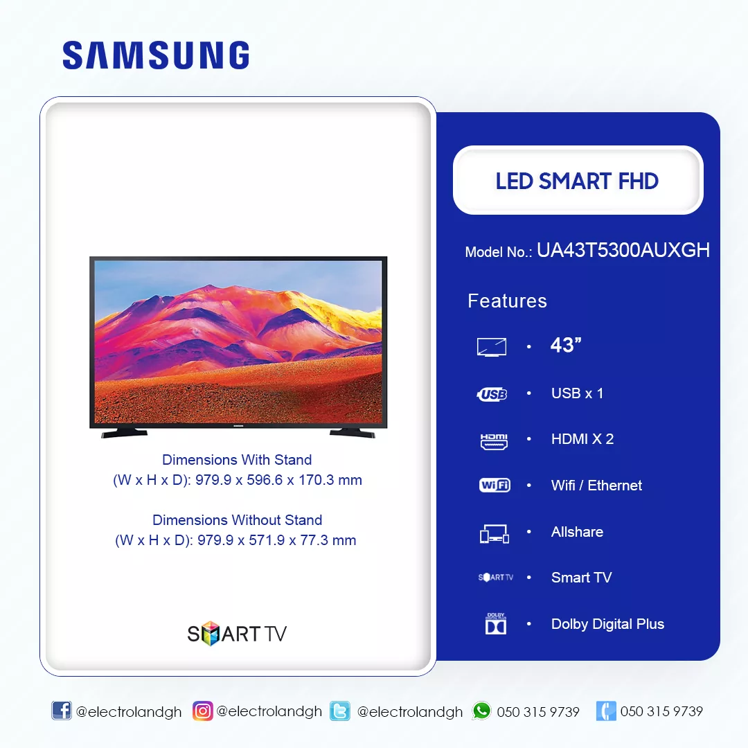 Samsung 43 Inch Led Fhd Smart Television Ua43t5300auxgh