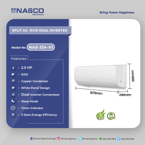 Nasco 2.5HP Split Dual Inverter R410 Air Condition NAS-J24-V1