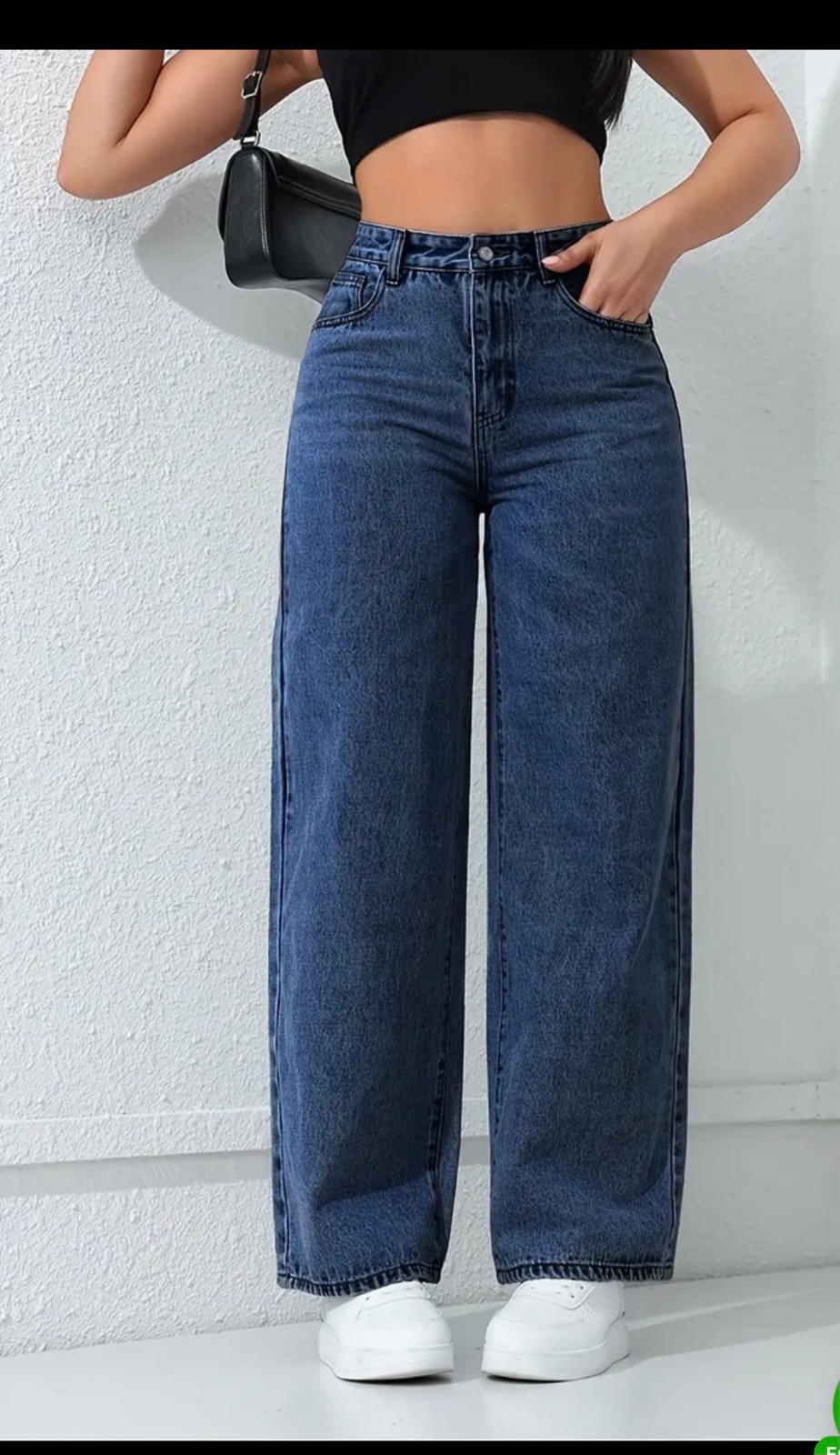 Ladies deep blue straight legs baggy jeans