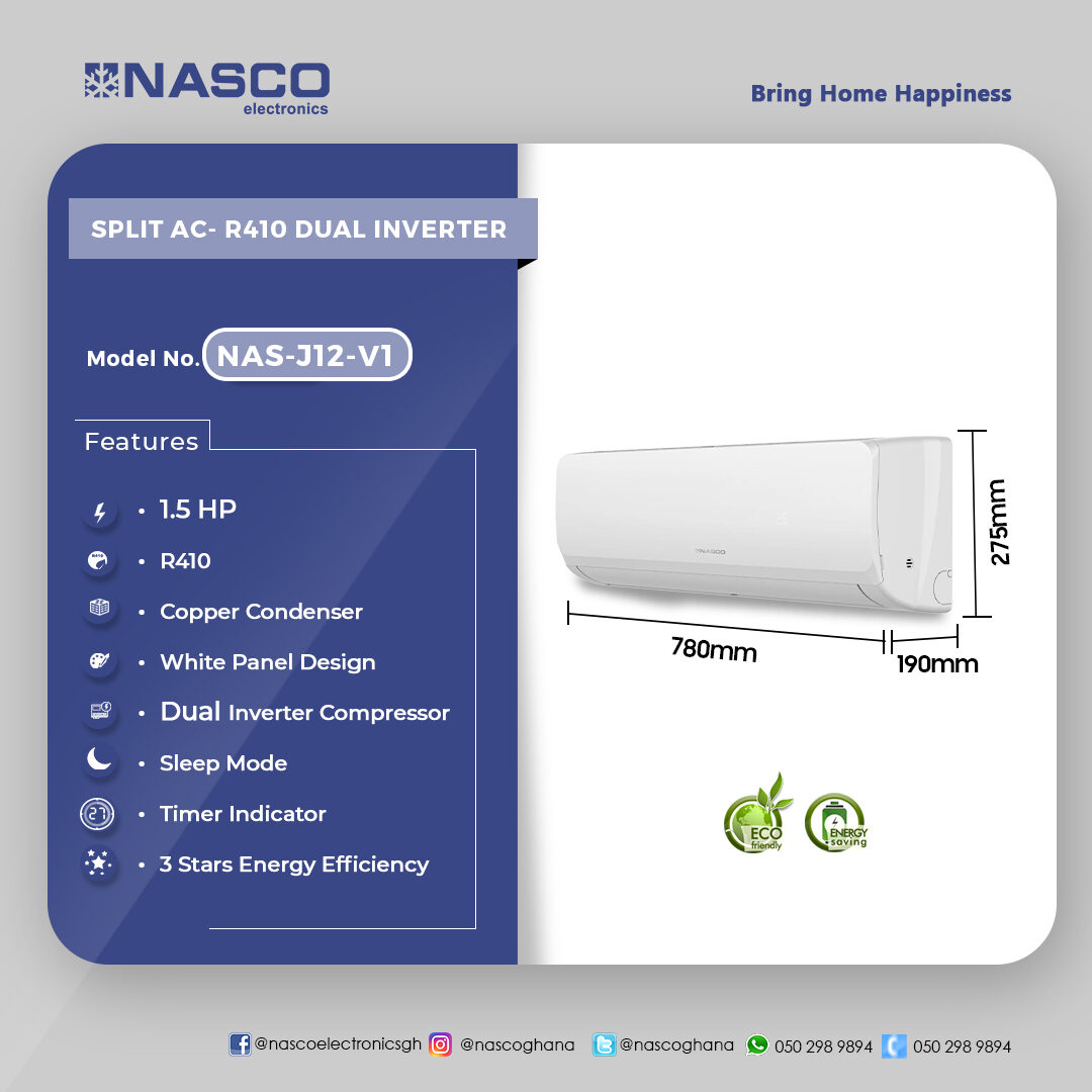 Nasco 1.5HP Split Dual Inverter R410 Air Condition NAS-J12-V1