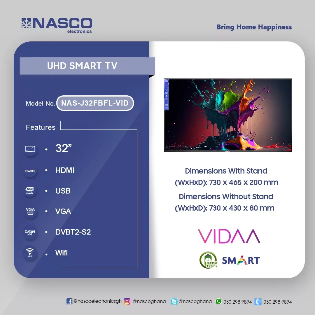 Nasco 32″ UHD Smart Flat Television NAS-J32FBFL-VID