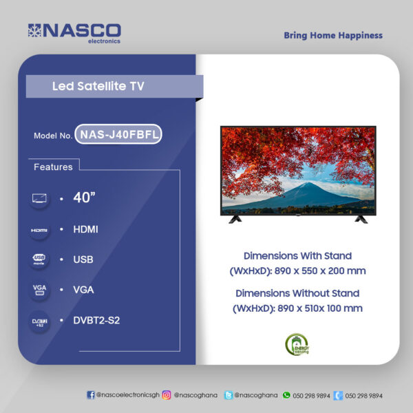 Nasco 40″ Led Digital Satellite Television NAS-J40FBFL