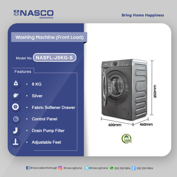 Nasco 8Kg Front Load Washing Machine NASFL-J8KG-S