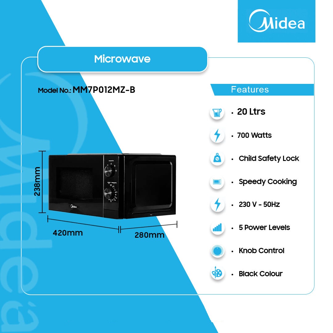 Midea 20Ltrs Microwave Solo MM7P012MZ-B