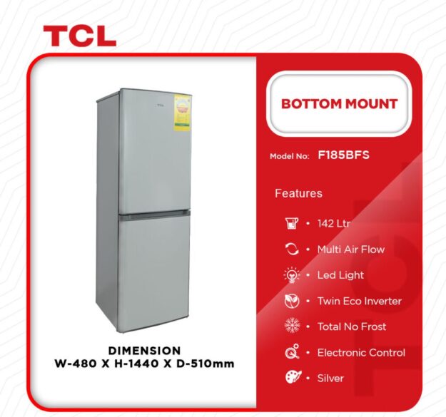 TCL Bottom Mount Fridge 142L F185BFS