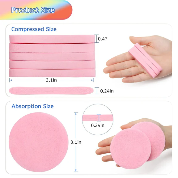 Compressed Facial Sponge (12pcs) - Reusable Face Cleansing &amp; Makeup Removal Sponge