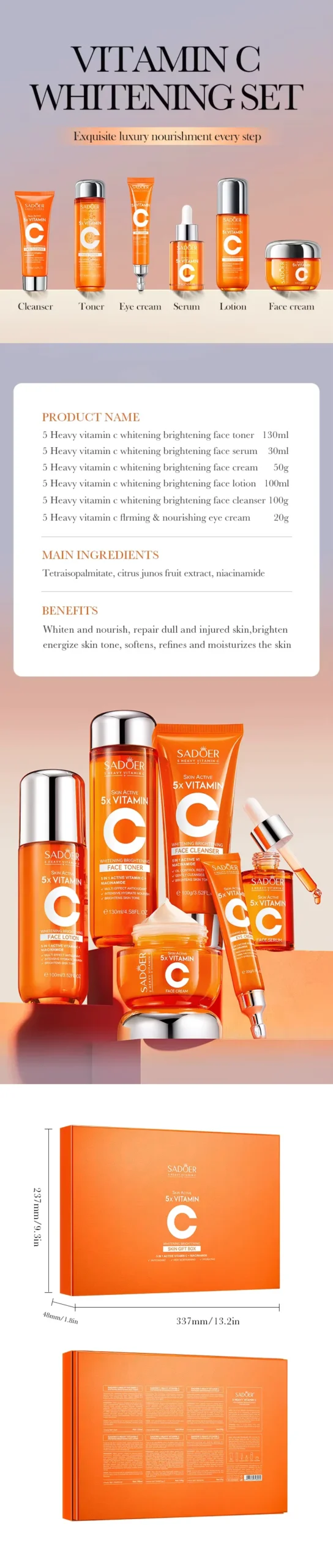 Vitamin C Skincare Set (6-Piece) - Brightening, Dark Spot Correction &amp; Anti-Aging Kit