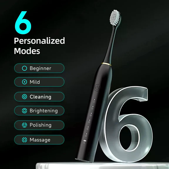 Electric Toothbrush - 6 Modes, 4 Brush Heads, USB Rechargeable, For Adults &amp; Kids