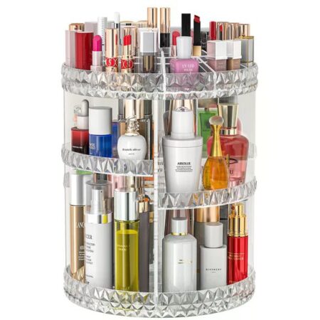 360° Rotating Skincare Organizer - Adjustable Diamond Acrylic Makeup Storage