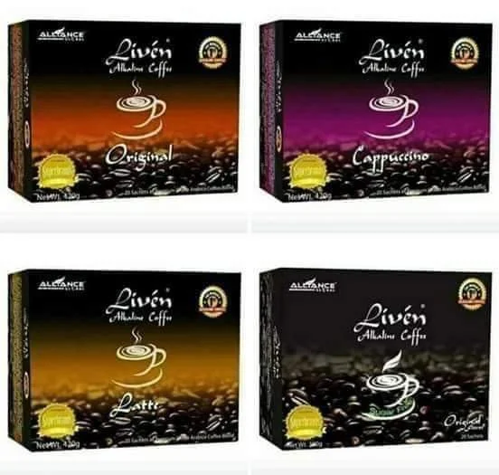 Aim Global Product: LIVEN COFFEE Flavors: Original, Latte, Cappuccino, Sugar Free