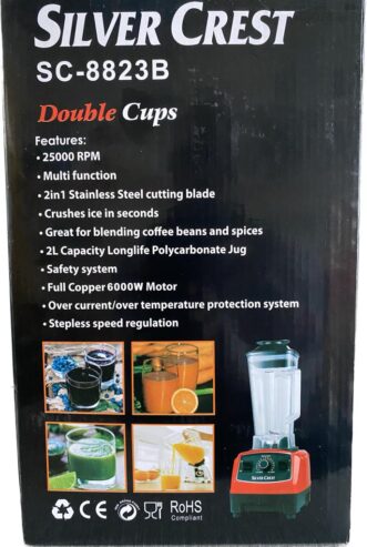 SILVER CREST SC-8823B Double Cup Commercial Blender 6000W with Metal Gears