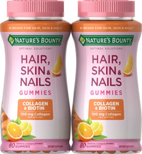 Nature’s Bounty Hair, Skin & Nails with Biotin and Collagen, Citrus-Flavored Gummies Vitamin Supplement