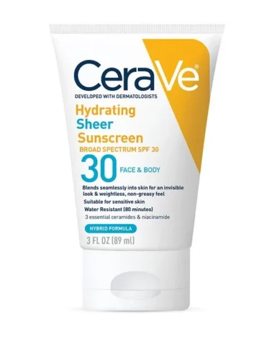 CeraVe Hydrating Sheer Sunscreen Broad Spectrum SPF 30 for Face & Body