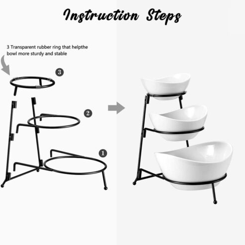 3 PCs Ceramic Server Set with 3-Layer Collapsible Metal Stand
