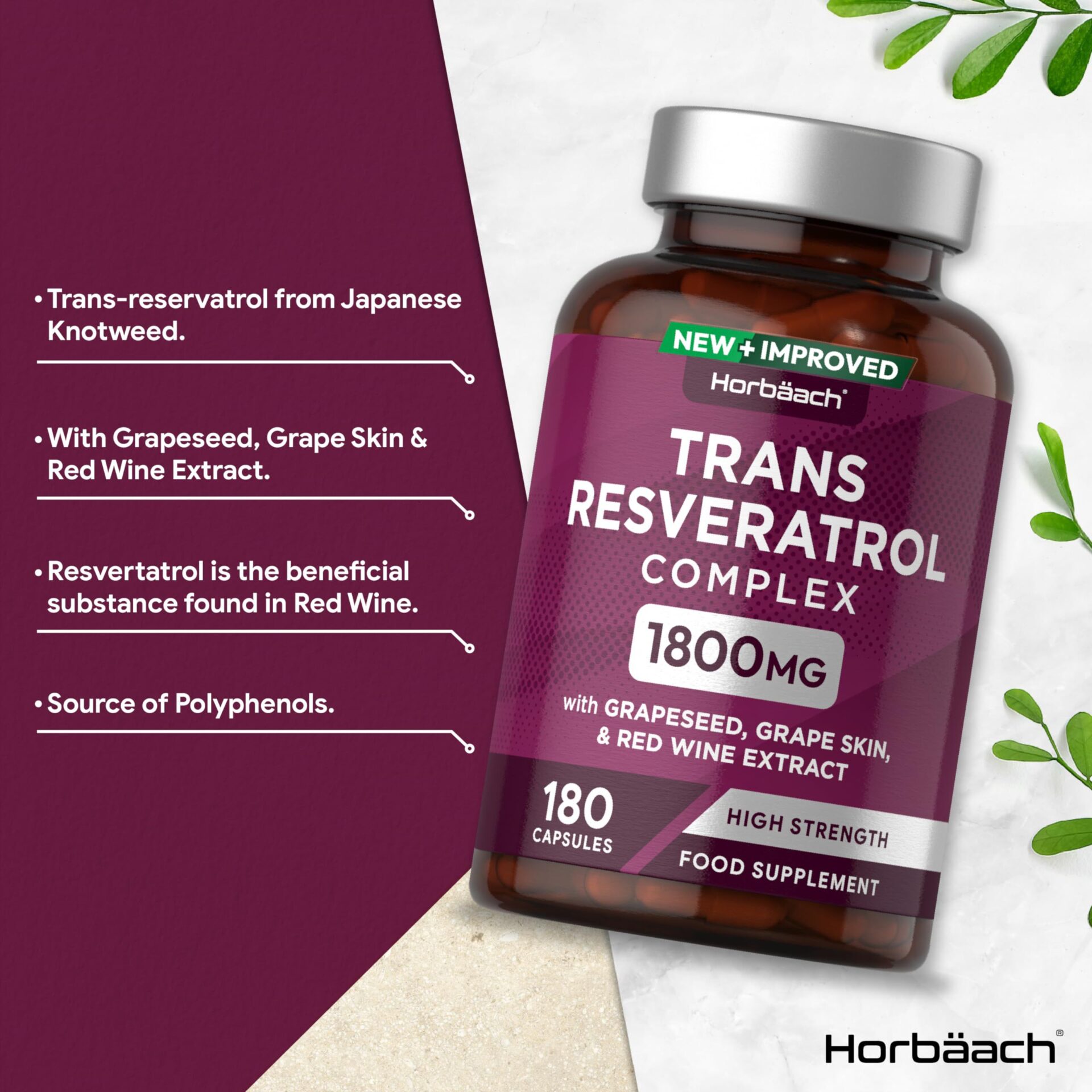 Trans Resveratrol Complex with Grapeseed 1800mg 180 Capsules