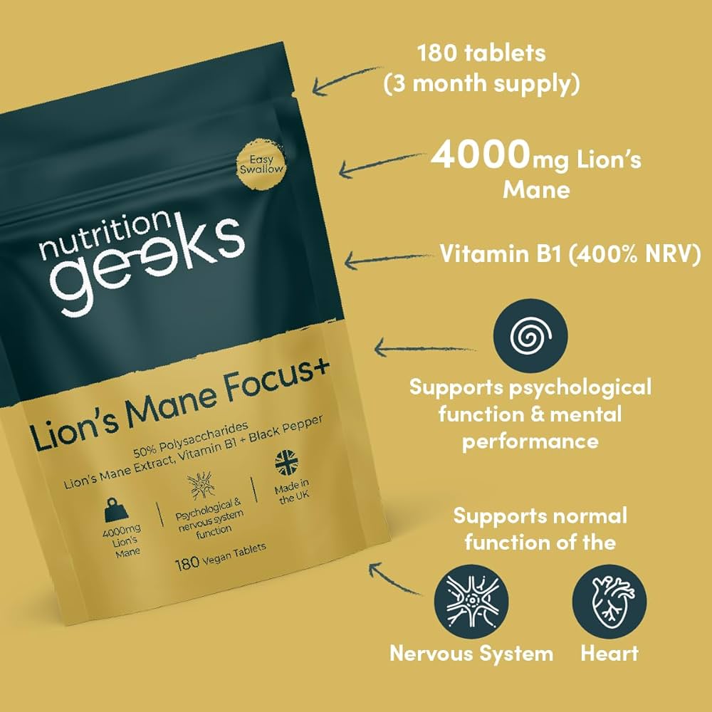 Lions Mane Focus+ Supplement 4000mg + Vit B1 Black Pepper