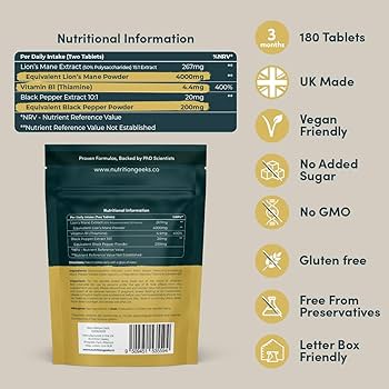 Lions Mane Focus+ Supplement 4000mg + Vit B1 Black Pepper