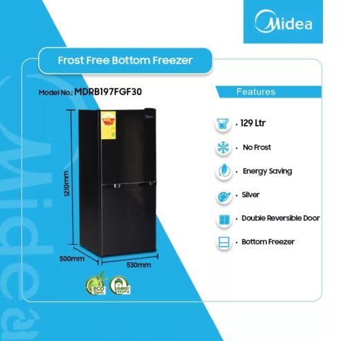 Midea 129ltr Double Door Bottom Freezer Mdrb197fgf30