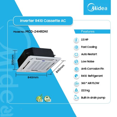 Midea 2.5hp Inverter R410 Cassette Unit Mcd 24hrnd1