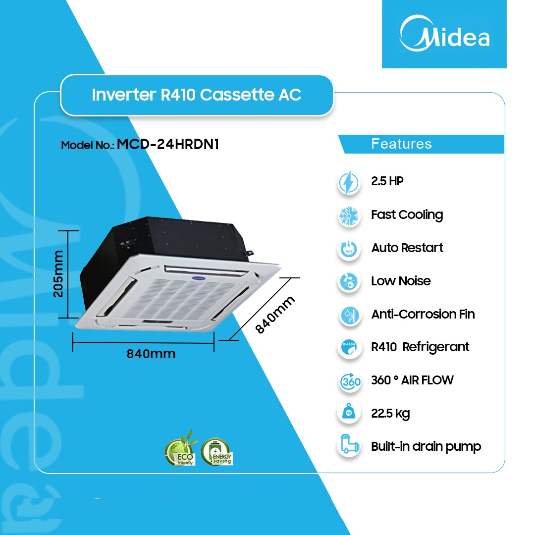 Midea 2.5hp Inverter R410 Cassette Unit Mcd 24hrnd1