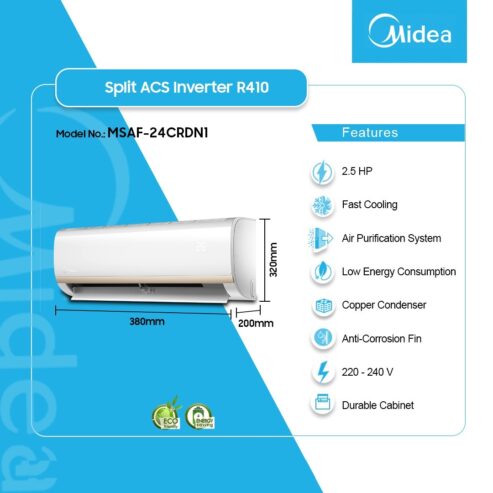 Midea 2.5hp Inverter R410 Split Air Conditioner Msaf 24crdn1