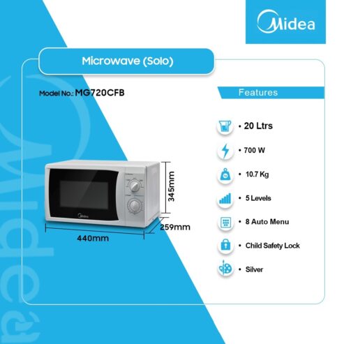 Midea 20ltr Grill Microwave Silver Mg720cfb