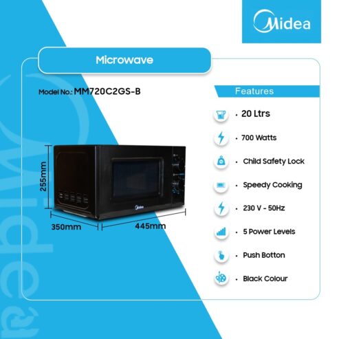 Midea 20ltr Solo Microwave Mm720c2gs-B