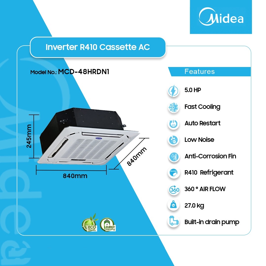 Midea 5.0hp Inverter R410 Cassette Unit Mcd 48hrdn1