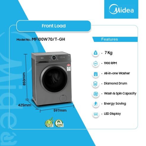 Midea 7kg Front Load Full Auto Washing Machine Mf100w70/T Gh