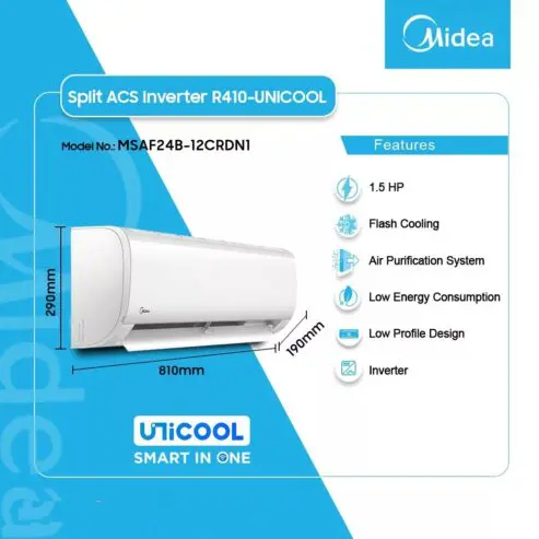 Midea Split Inverter R410 Unicool 1.5hp Ac Msaf24b 12crdn1