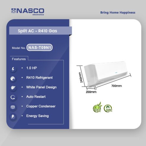 Nasco 1.0hp R410 Split Air Conditioner White Nas-T09n1