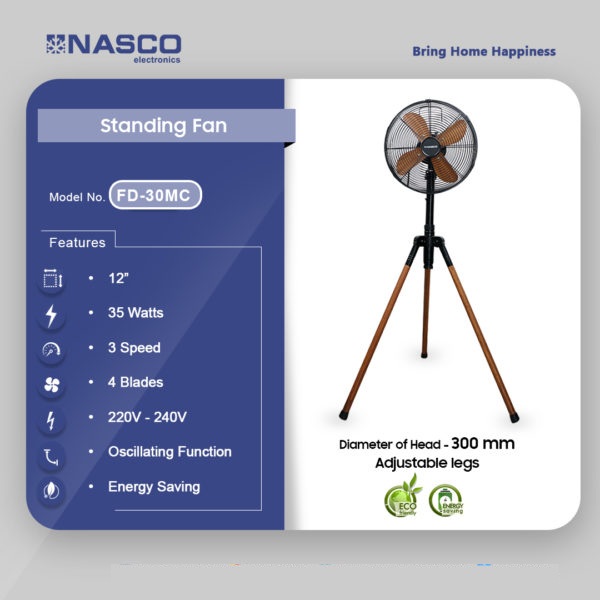 Nasco 12″ Wooden Tripod Fan Fd-30mc
