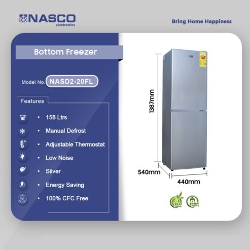 Nasco 158ltr Bottom Freezer Refrigerator Nasd2 20fl
