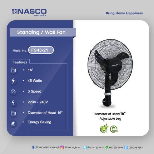 Nasco 16 Inches 45 Watts Wall Fan Fs40 21