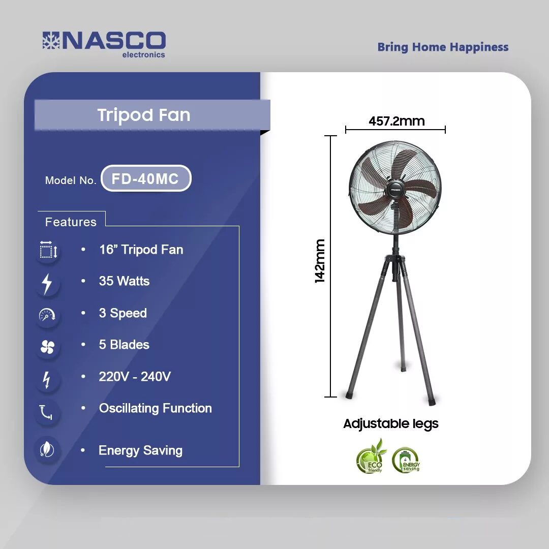 Nasco 16″ Wooden Tripod Fan Fd 40mc