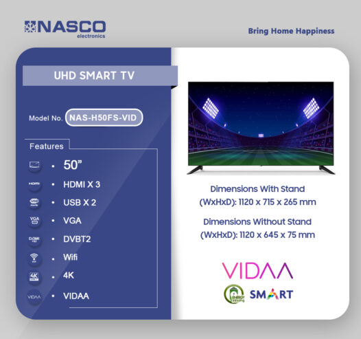 Nasco 50”Uhd Smart Flat Vidaa Nas H50fs Vid